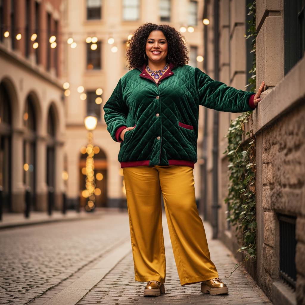 Velvet Padded Long-Sleeved Plus Jacket